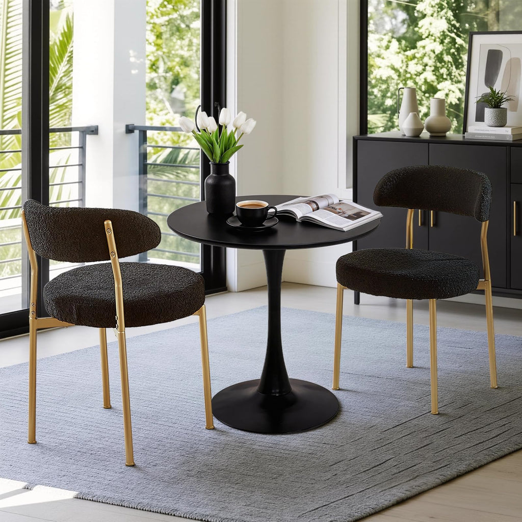 24" Small Round Kitchen Table Set for 2 with Velvet Upholstered Chairs
