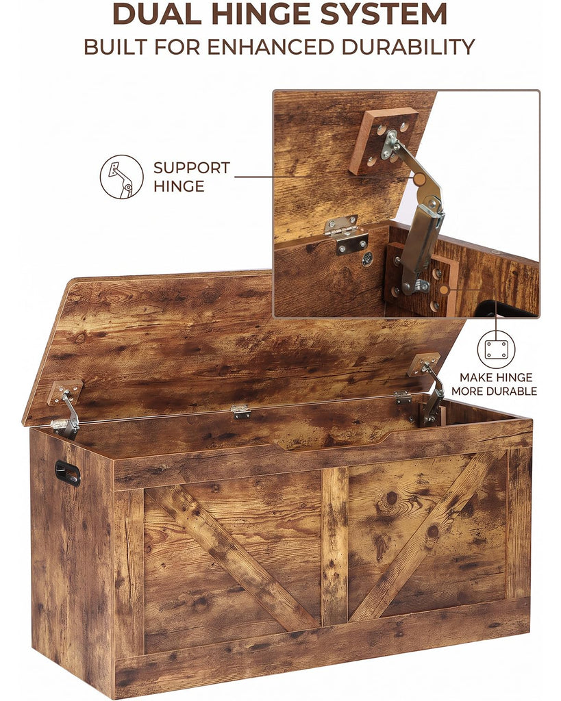 39.4" Storage Chest, Wooden Storage Bench, Rustic Brown