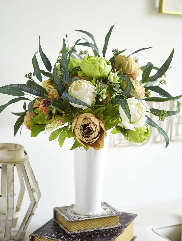 Rustic Brown, Beige & Green Artificial Peony - Set of 2