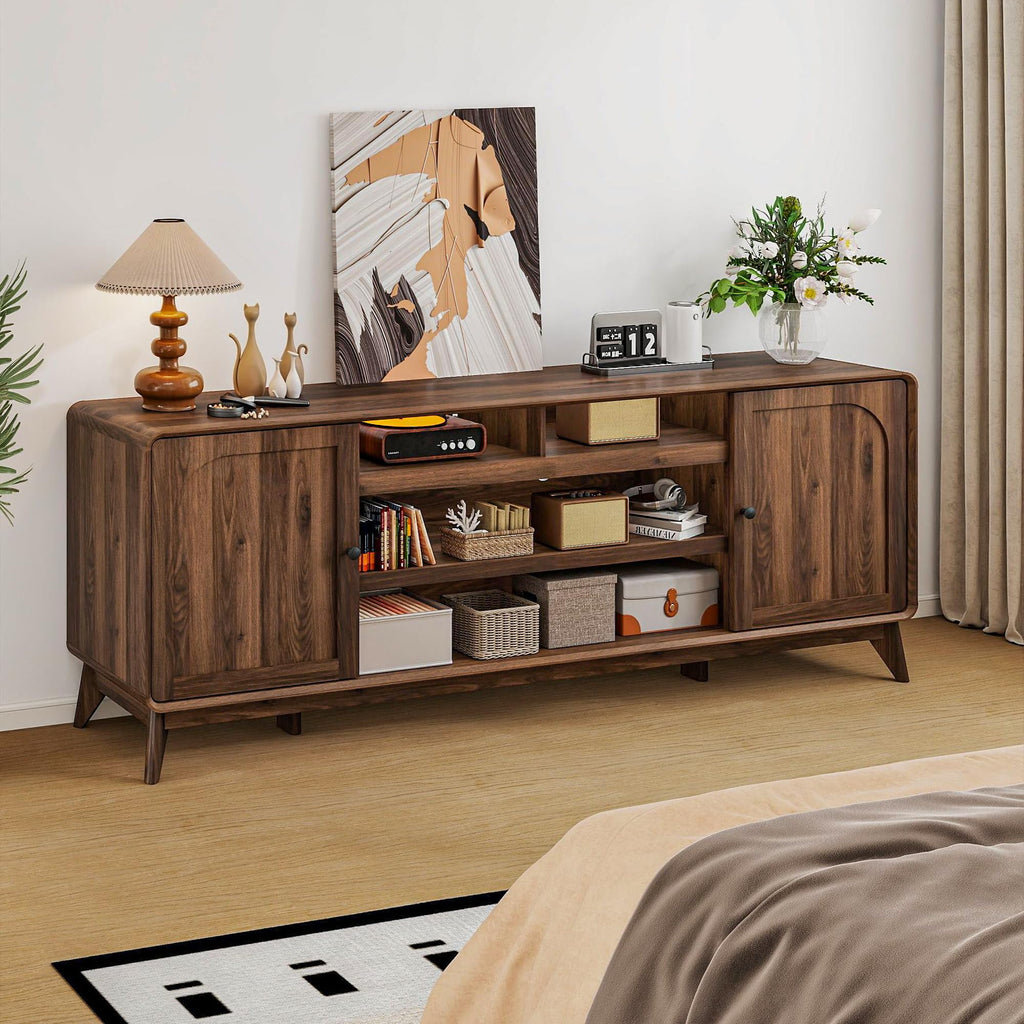 70" Mid Century TV Stand Entrainment Center, Walnut