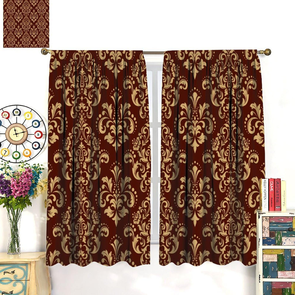Damask Print Blackout Curtains Vintage Luxury Elegant Baroque Gothic Brown Gold Floral Bohemian Living Room Rod