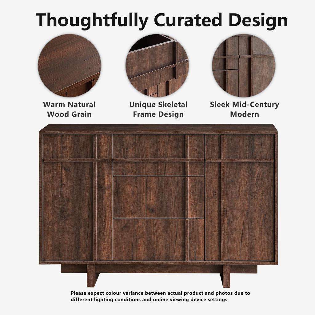 47.2" Buffet Cabinet with Storage, Skeleton Line Design, Walnut