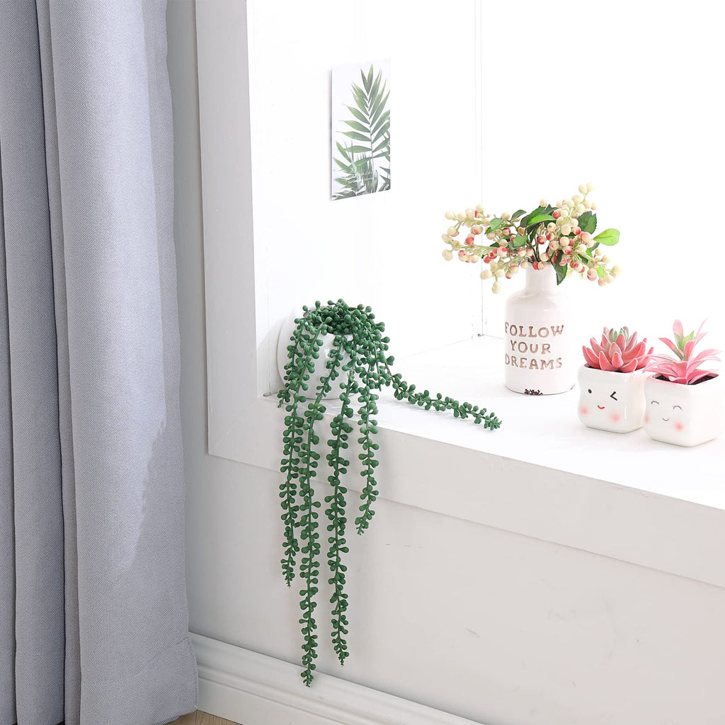 Artificial Hanging String of Pearls Plants in Pots, 2 Pack for Decor