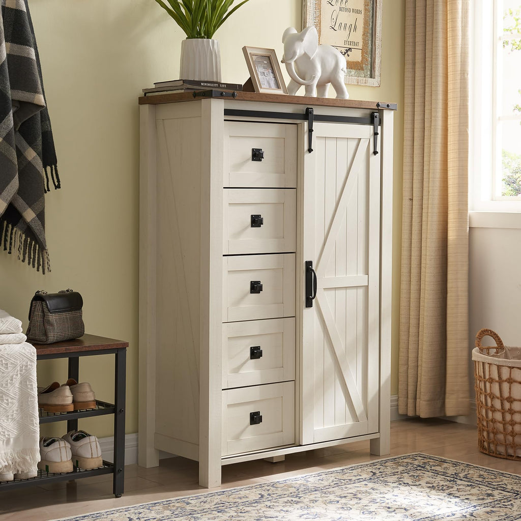 5 Drawers with Sliding Barn Doors, Antique White