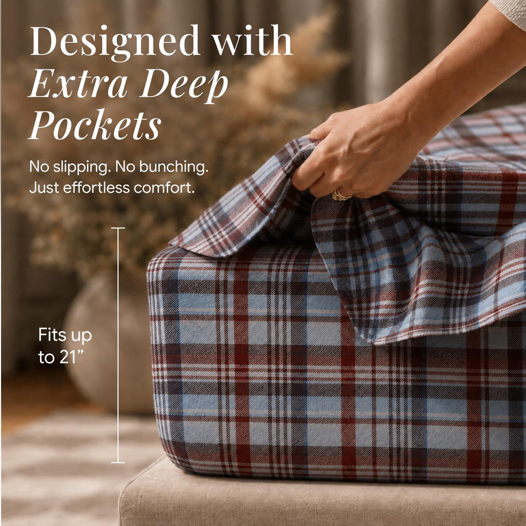 Ultra Soft Turkish Cotton Flannel Sheet Set with Extra Deep Pocket, 100% Cotton Flannel Sheets 4 Piece Set