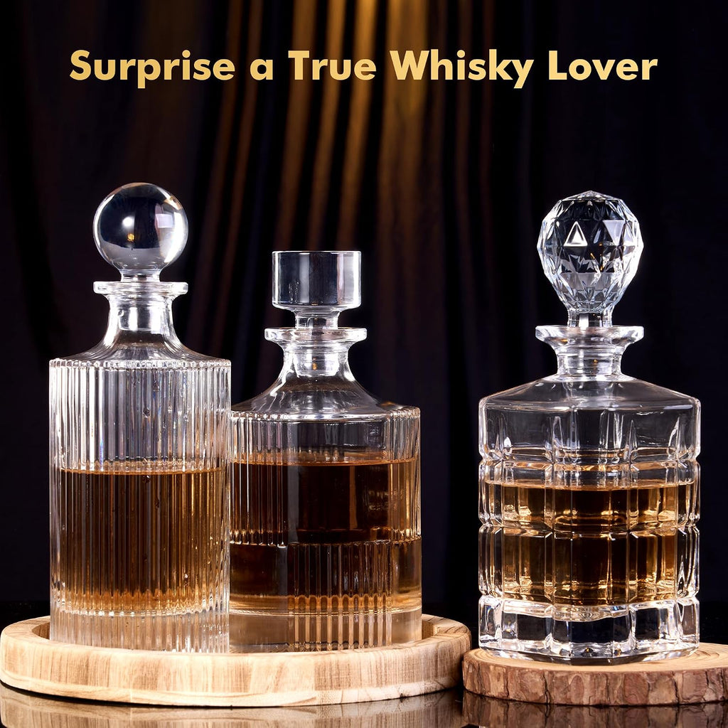 Whiskey Decanter with Stopper - 27 Oz Crystal Glass Design, Liquor Decanter, Leak-Resistant for Bourbon & Scotch