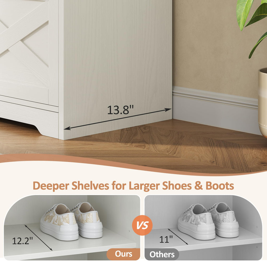 47'' Shoe Cabinet with Bench Seat, 7-Tier Shoe Storage Bench with Hidden Lift Top Storage and Adjustable Shelves