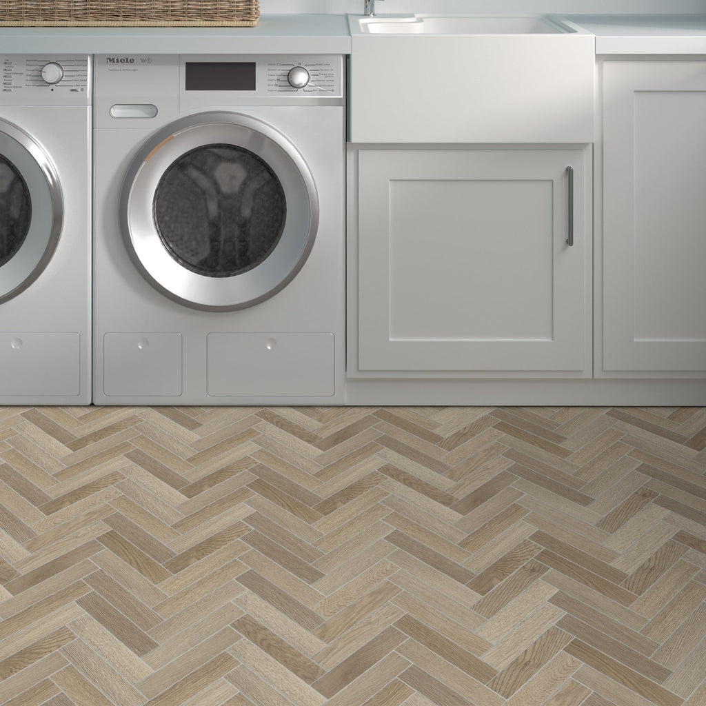 12-Pack Peel & Stick Floor Tile, Herringbone Warm Oak