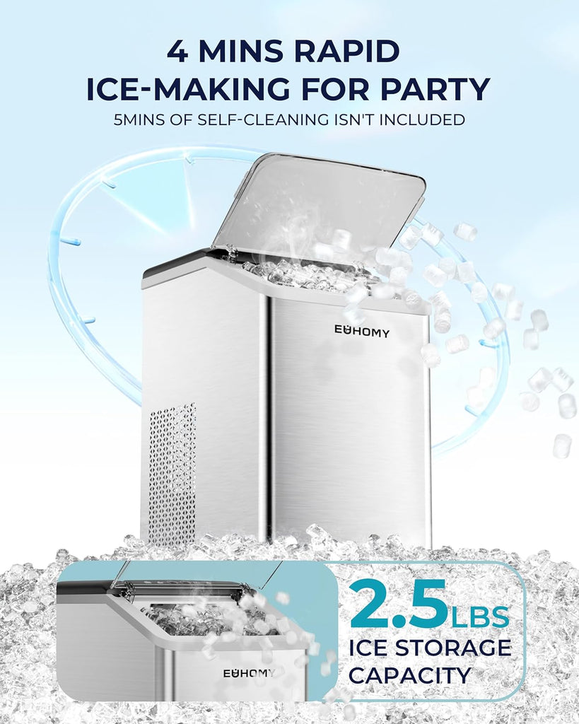 Nugget Ice Maker Countertop, Max 40lbs/Day, Auto-Cleaning, 2Qt Reservoir, Compact Sonic Ice Maker with 2.5lbs Basket