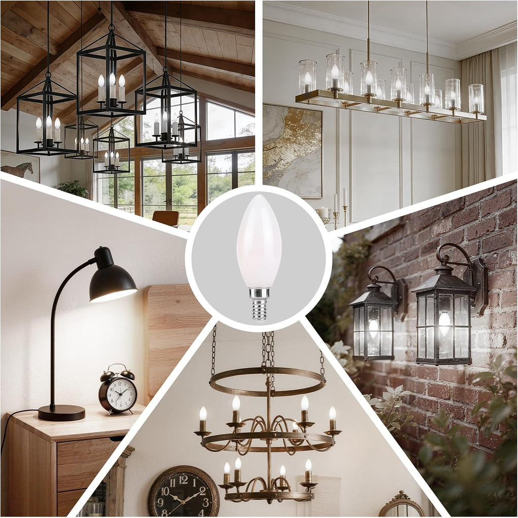 Candelabra Light Bulbs 40 watt Equivalent 4W 2700K E12 E12 Candelabra Bulb 40 watt Small Base LED Non-Dimmable 4Pack