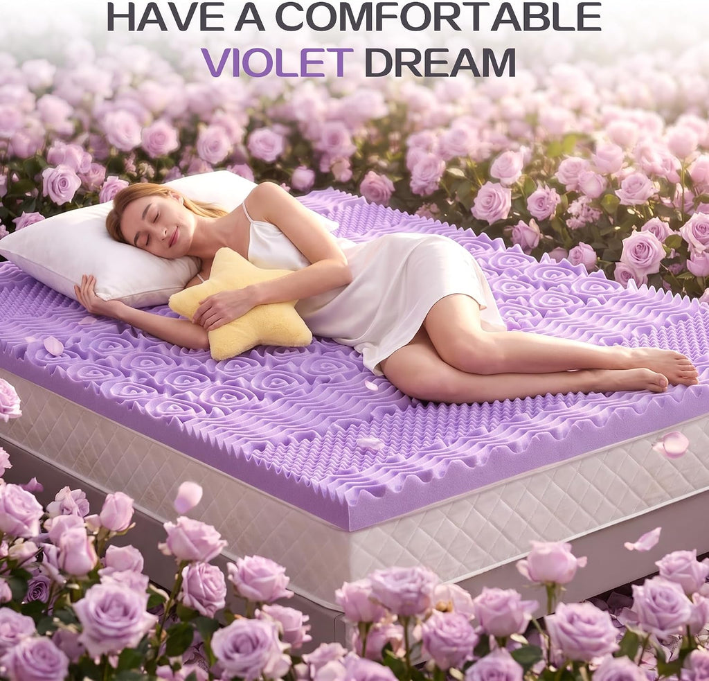 1.5 Inch 7-Zone Memory Foam Mattress Topper Queen Size, Soft Mattress Pad for Back Pain Relief, Egg Crate Bed Topper