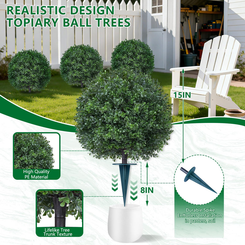 Artificial 2 Pack Boxwood Topiary Plant with Spike for Outdoor