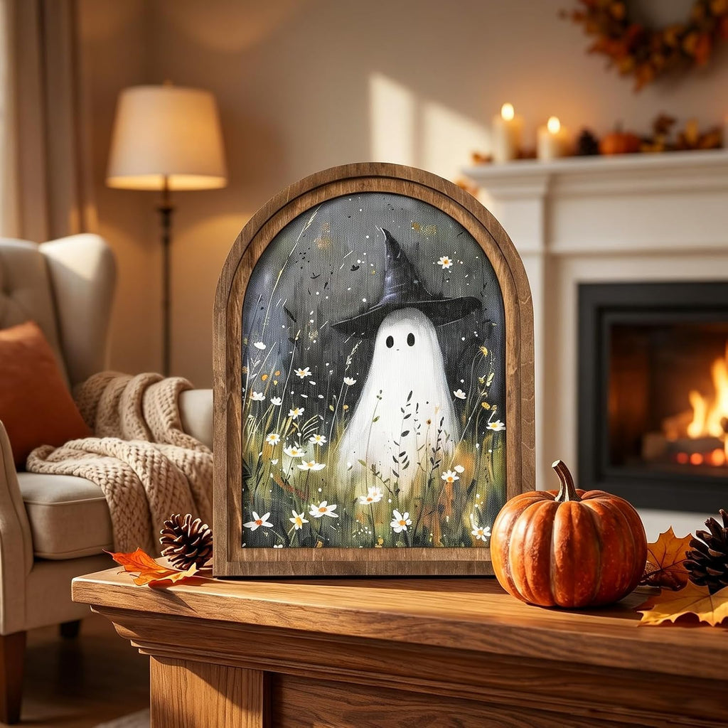 Halloween Wood Framed Arch Sign, Spooky Ghost Witch Halloween Decor
