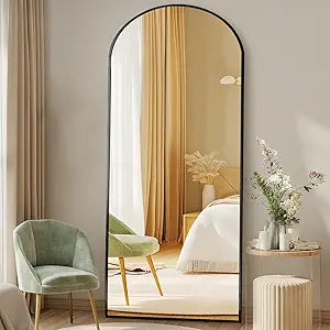 Arched Full Length Floor Mirror, 65"X24" Full Body Standing Mirror with Aluminum Frame and Shatter Proorf Nano Glass,