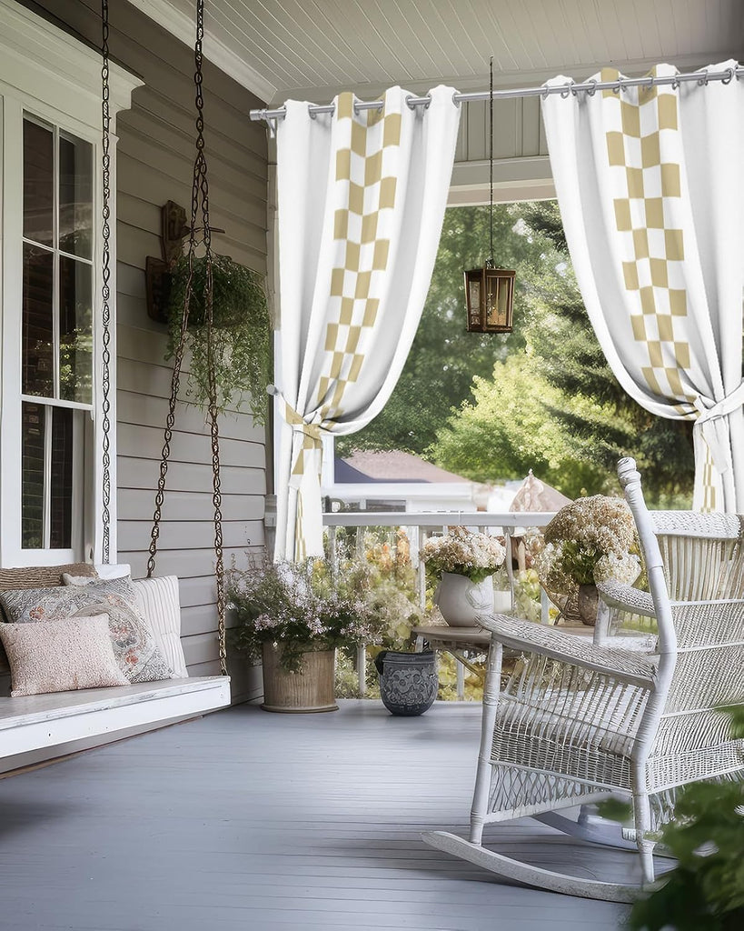 Outdoor Curtains Waterproof, Minimalist Brown Buffalo Check Plaid Farmhouse Farm Theme Grommet Weatherproof Outsides
