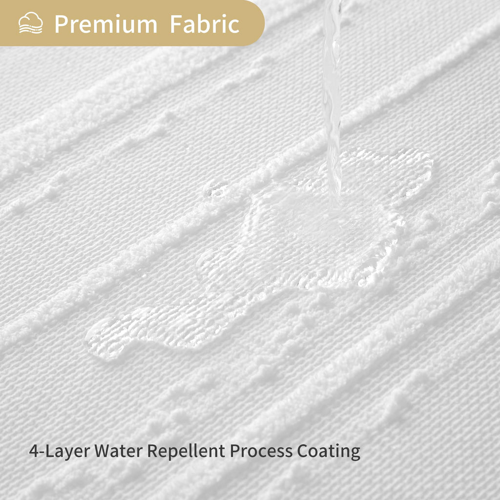 White Boho, Textured Cotton Blend Waffle Weave Stripe Fabric Shower Curtains, Washable, 72 x 72
