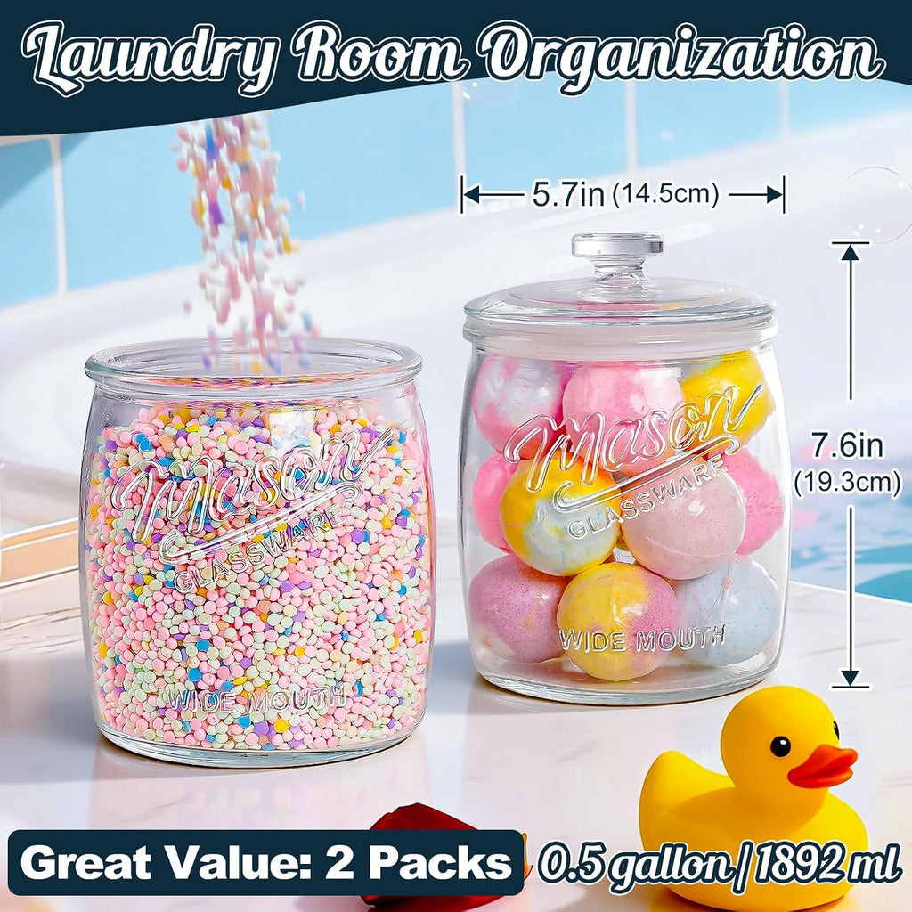 Cookie Jar with Airtight Lids, Half Gallon Wide Mouth Mason Jar - Set of 64
