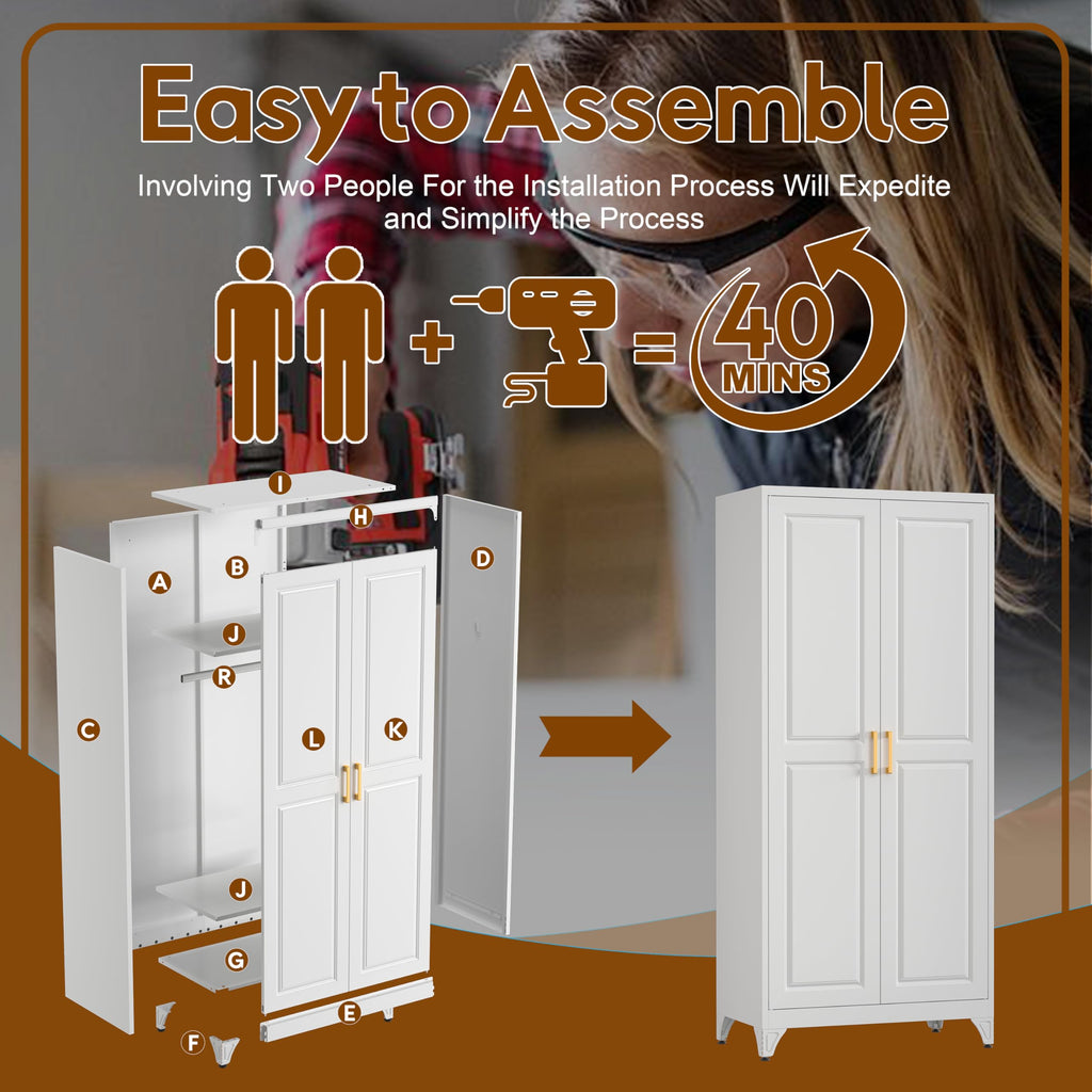 71'' Armoire Wardrobe Closet with Doors, Metal Wardrobe Cabinet