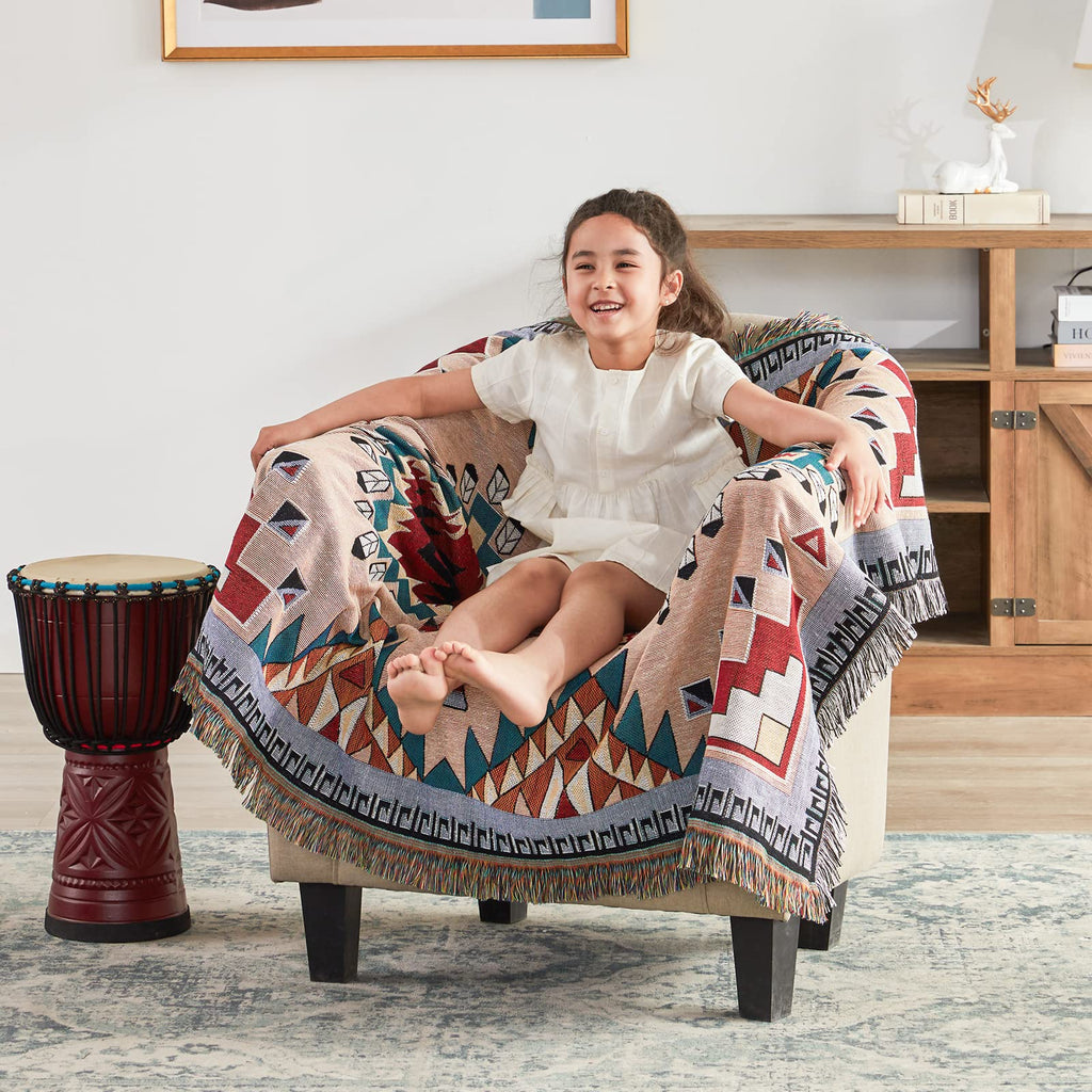 Native American Blanket Boho Throw Blanket for Sofa and Bed, Mexican Decorative Farmhouse Blanket, Southwest Decor