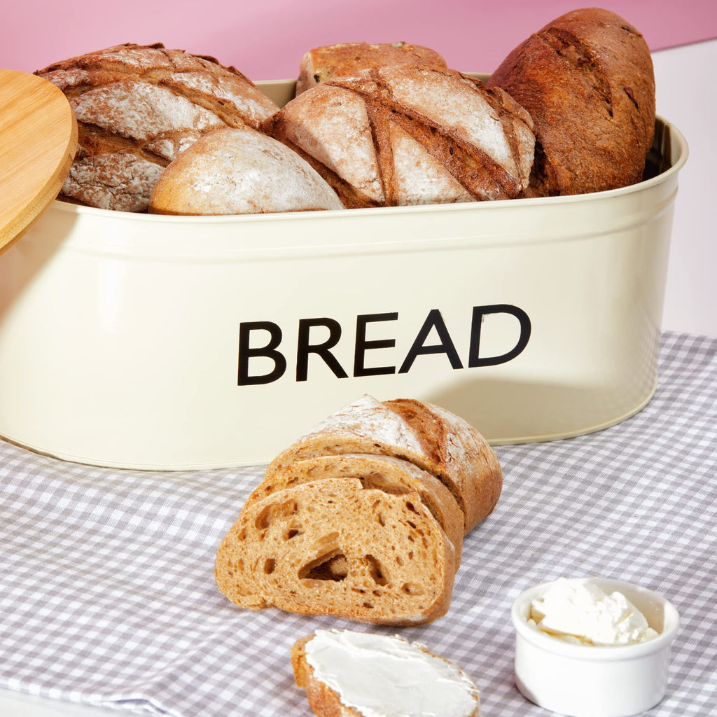 Bread Box - Premium Metal with Bamboo Lid