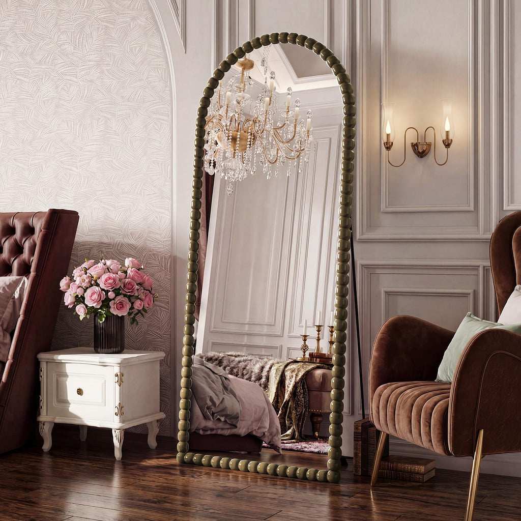 Antique Bronze Full Length Mirror 71x28 in, Beaded Standing Mirror