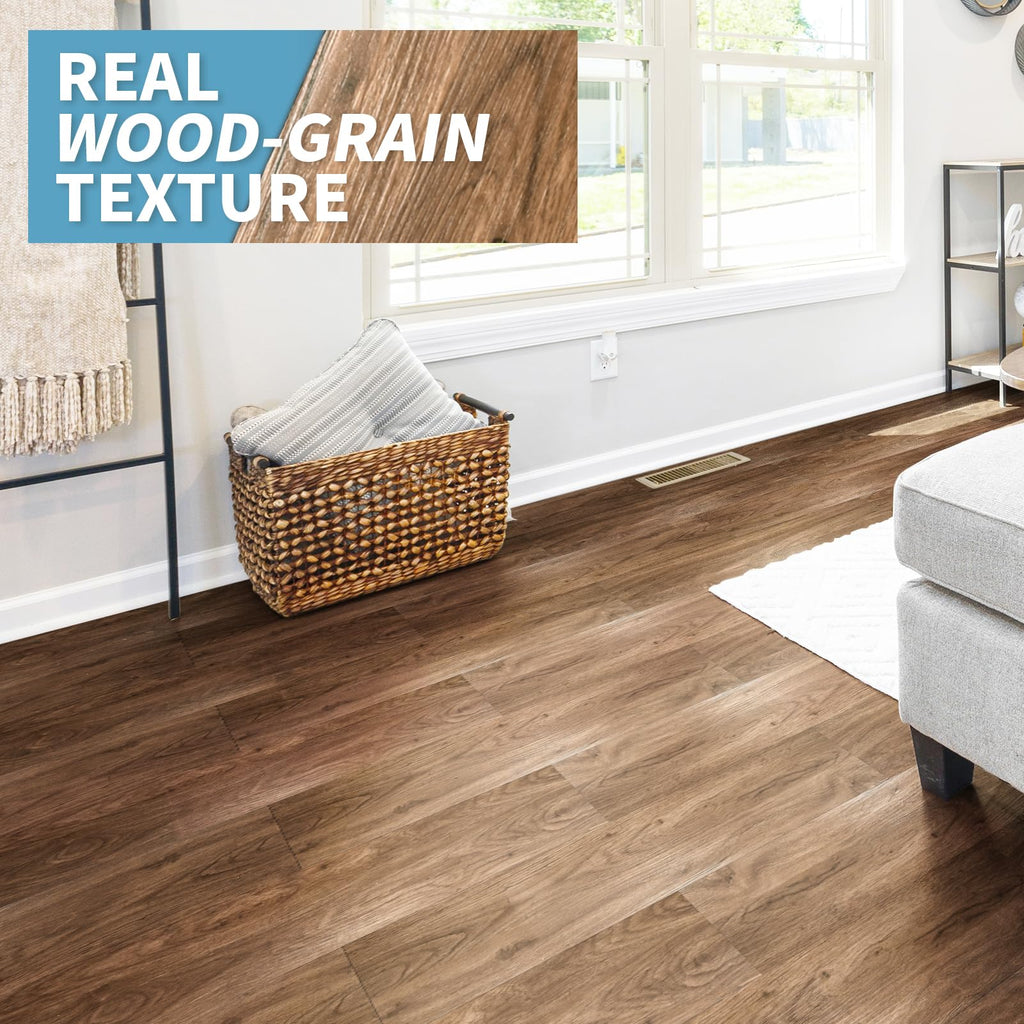 Wood Texture Peel and Stick Vinyl Floor Tiles, 36-Pack, Rosewood