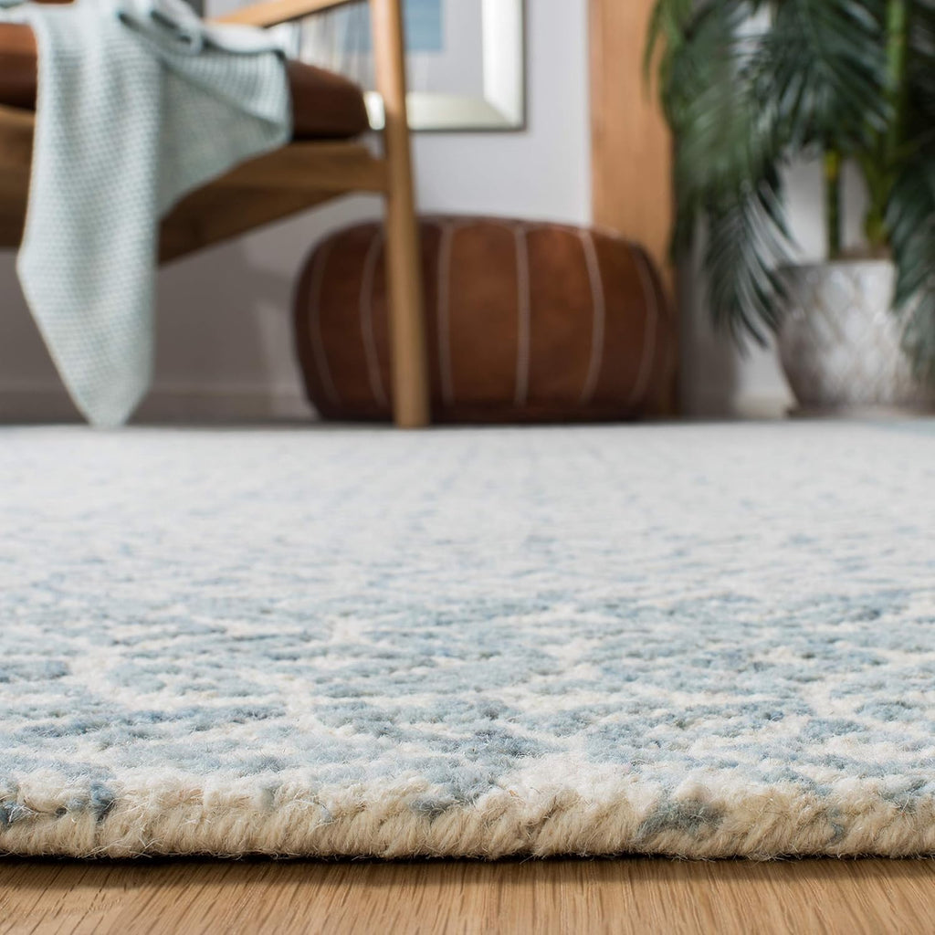 Abstract Area Rug - 9' x 12', Blue & Ivory, Handmade Wool