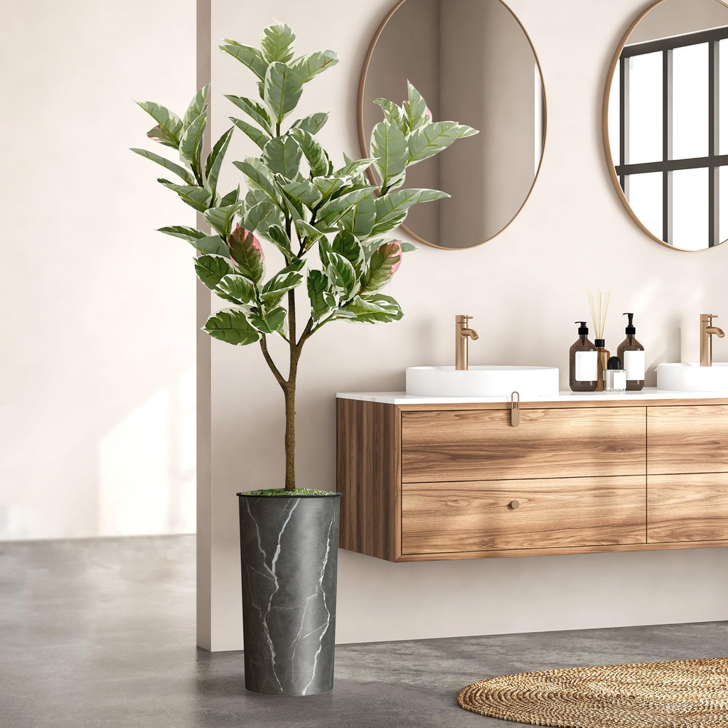 Tree in Modern Granite Effect Planter, Fake Rubber Silk TRE for Indoor and Outdoor Home Decoration - 70" Overall Tall
