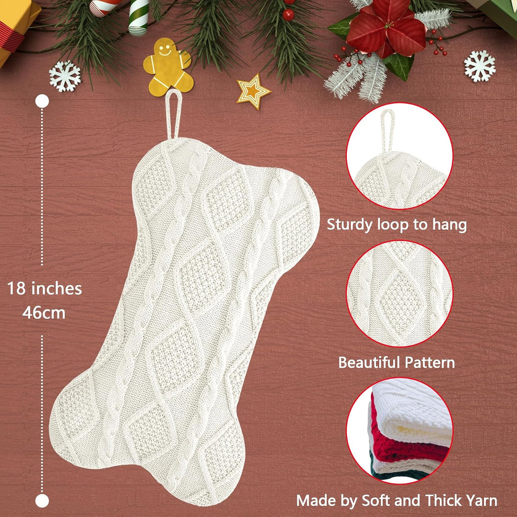 Inch Christmas Stockings,Ivory Knit Bulk Double Side Vintage Dog Xmas Stockings for Family Dogs Pets,2 Pack - Set of 2