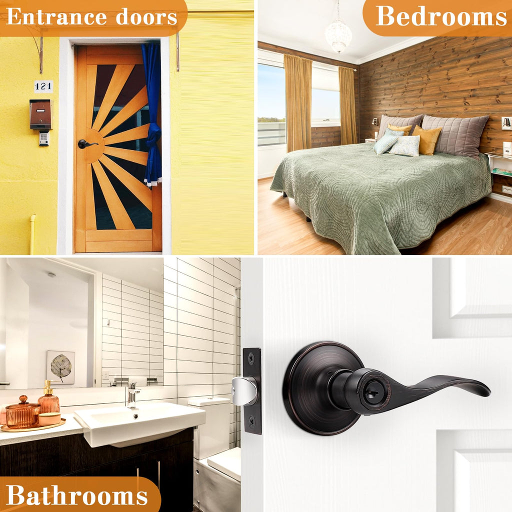 Entry Bronze Door Handle, Oil Rubbed Bronze Wave Style Entry Door Handles, Door Levers Lockset for Interior and