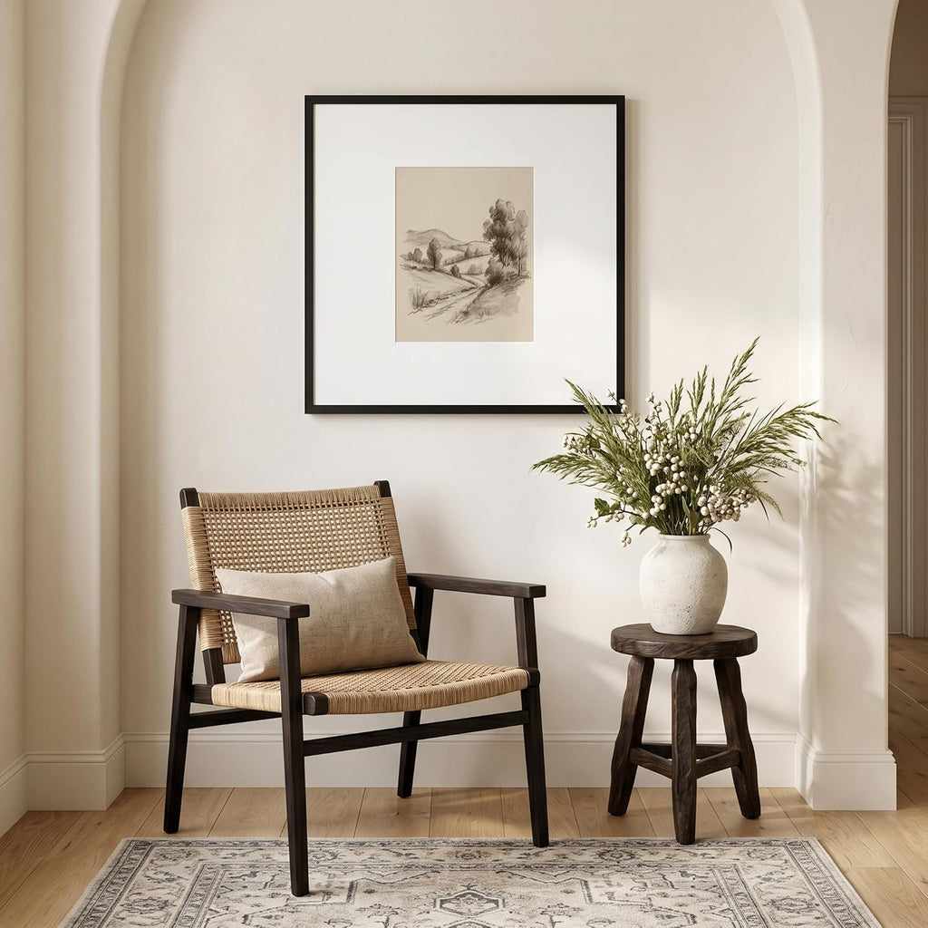 24x24 Poster Frame - Matted to 11x14 - Slim Molding - Black | Polished plexiglass front, sawtooth hangers included