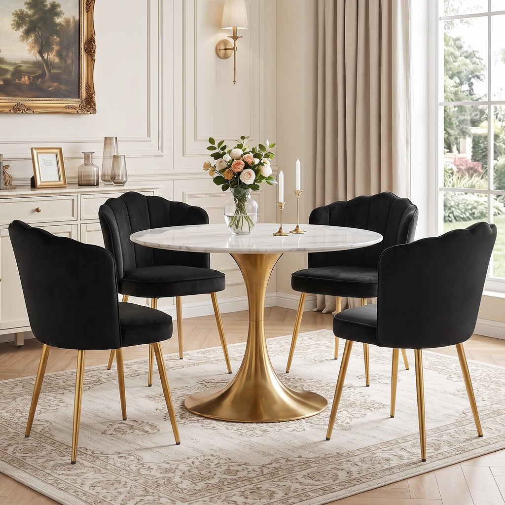 Velvet Dining Chairs Set of 2, Modern Upholstered Kitchen Chairs with Thick Cushions, Curved Padded Backrest and