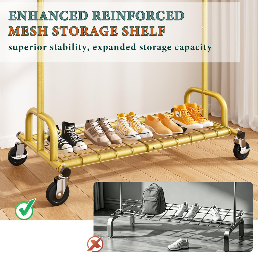 Gold Clothing Rack, 530LBS Heavy Duty, Space-Saving Storage