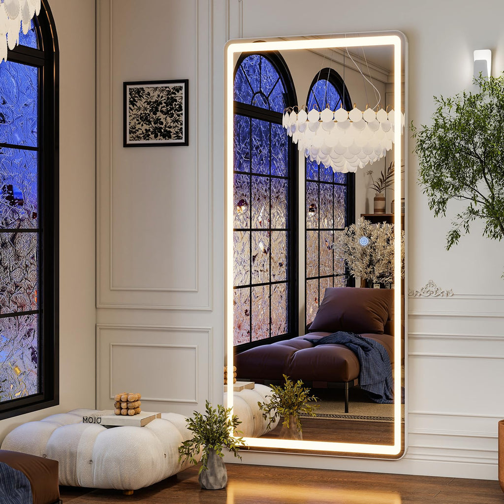 71" x 26" Rounded LED Full Length Mirror - Aluminum Frame Full Body Mirrors Standing Mirror with Dimmable Lights