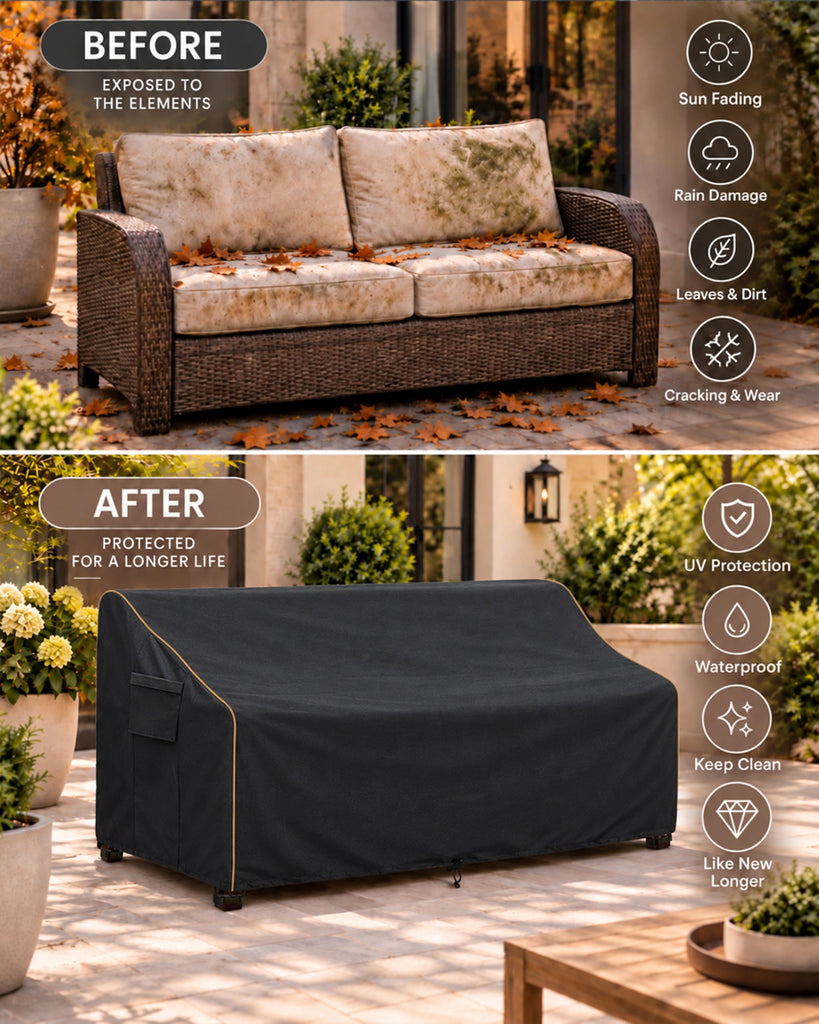 Patio 3-Seater Sofa Cover, Outdoor Couch Cover Fits up to 79W x 38D x 35H Inches, 100% Waterproof Heavy Duty Patio
