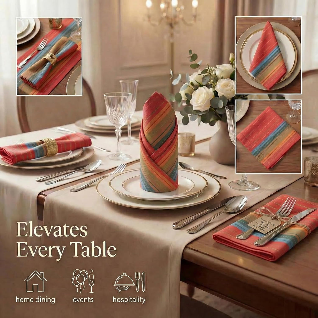 Cloth Napkins Cotton 20x20 (Set of 12) Red Stripes