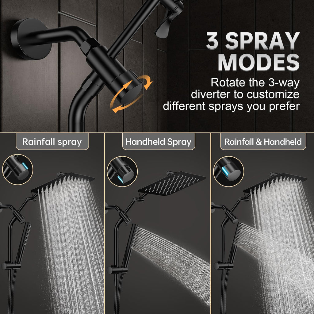 All Metal 10" Luxurious Rain Shower Head with Handheld Spray, Square