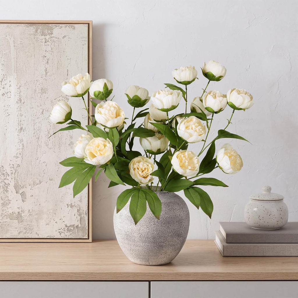 Peonies Artificial Flowers 27" Faux Flowers for Vase, Champagne - Set of 6