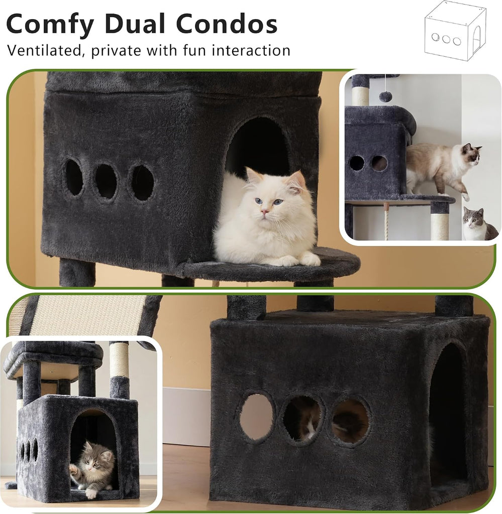 Cat Tree 72.4-Inch Anti-Tip Cat Tower with Spacious Perches