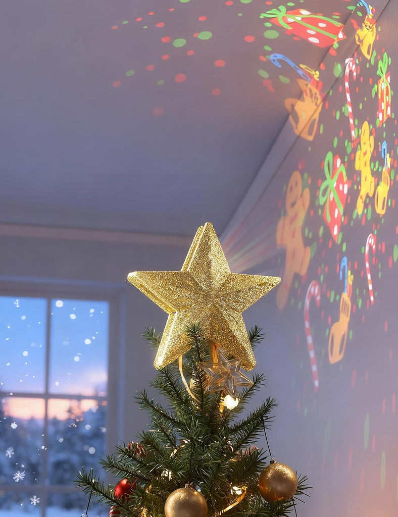 Lighted Christmas Tree Topper with 6 Projection Patterns, Gold