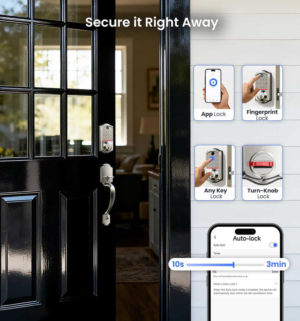 8-in-1 Fingerprint Smart Front Door Lock Set, Satin Nickel