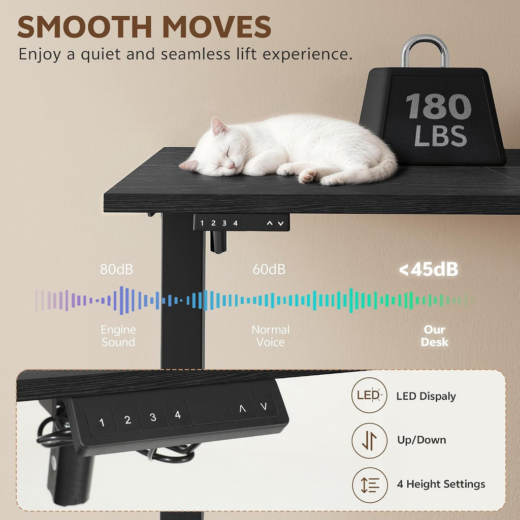 47 Inch L Shaped Desk with 3 Drawers Electric Standing Desks Black | with Storage Computer Table Adjustable Height