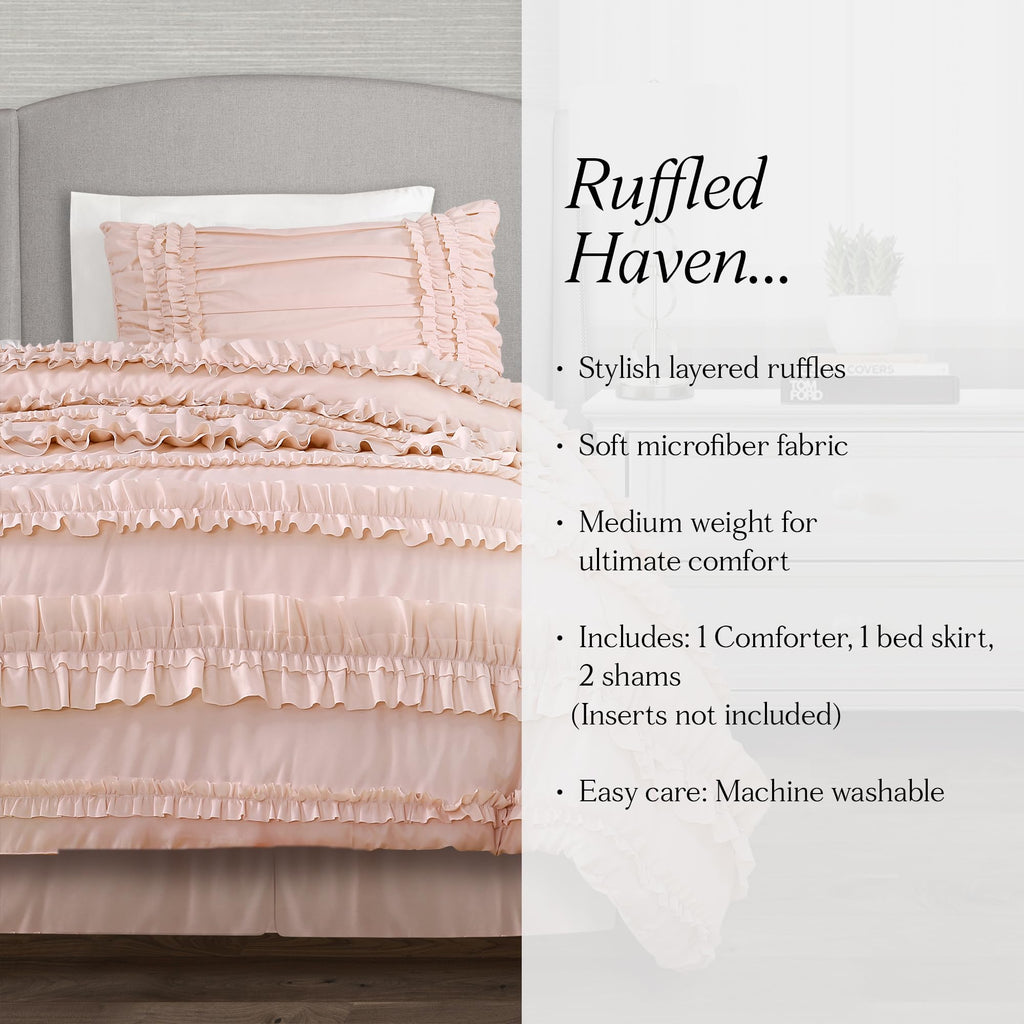 Belle Comforter 4 Piece Set Blush - Ruffle Bedding Set - Cute Comforter - Coquette Decor - Bedding