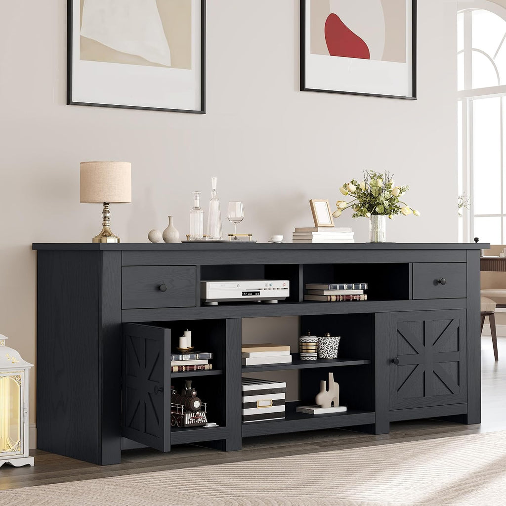 TV Stand for 75/80 Inch TV, Entertainment Center, TV Cabinet with Drawers and Power Outlet, Black TV Console for