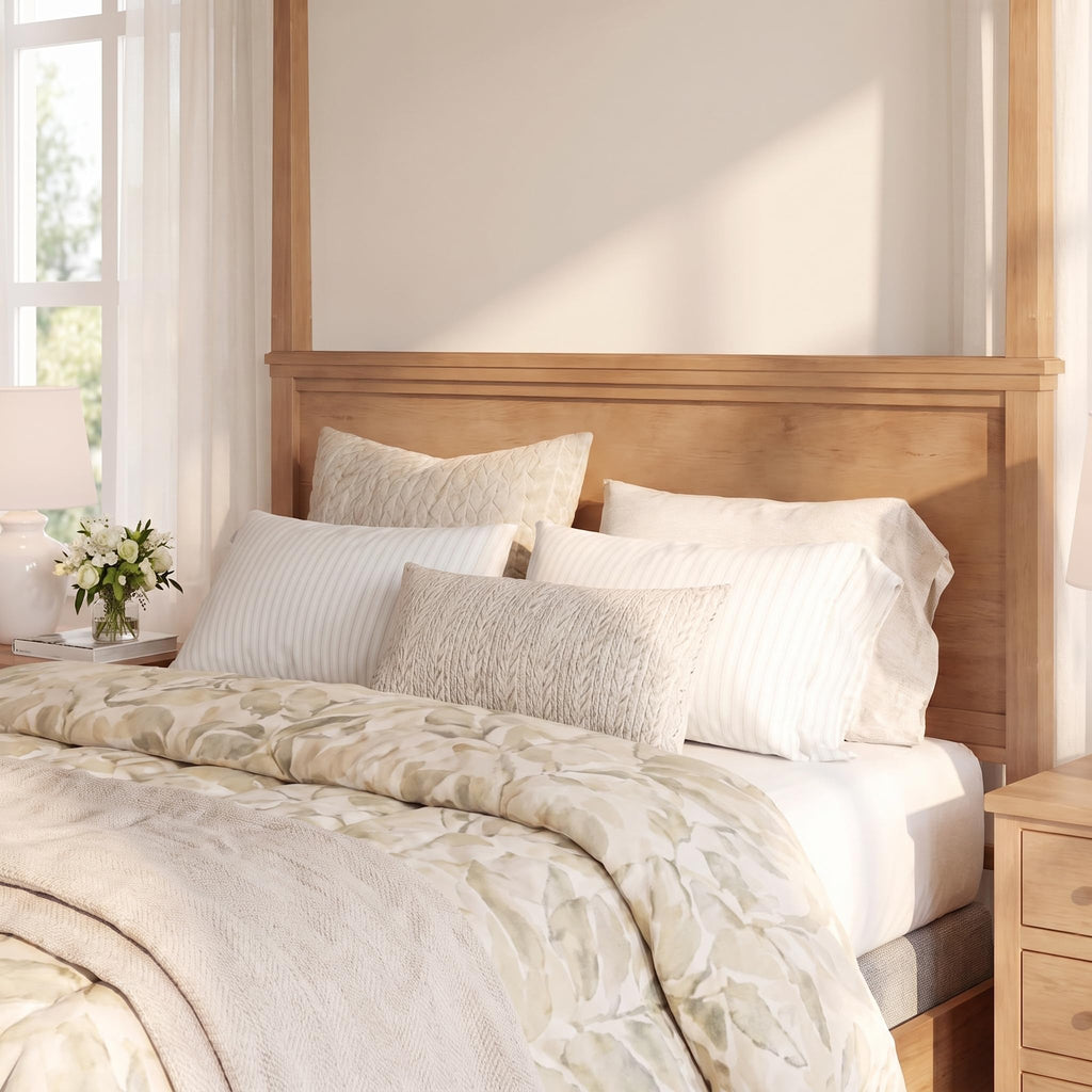 Canopy Bed Frame with Headboard, Wooden 4-Poster Bed