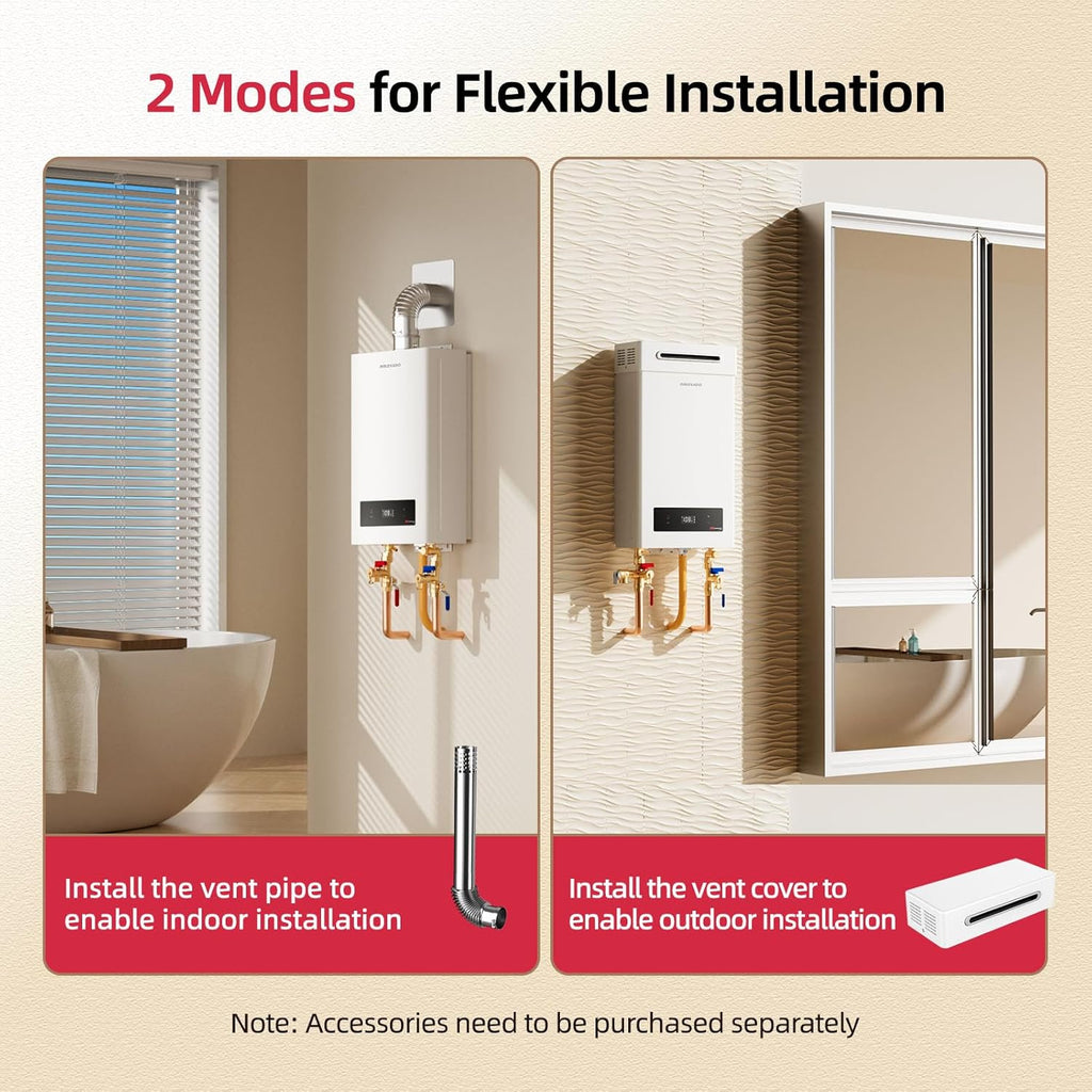 Tankless Water Heater Propane, Indoor or Outdoor Convertible Installation, Max 5.1 GPM 120, 000 BTU