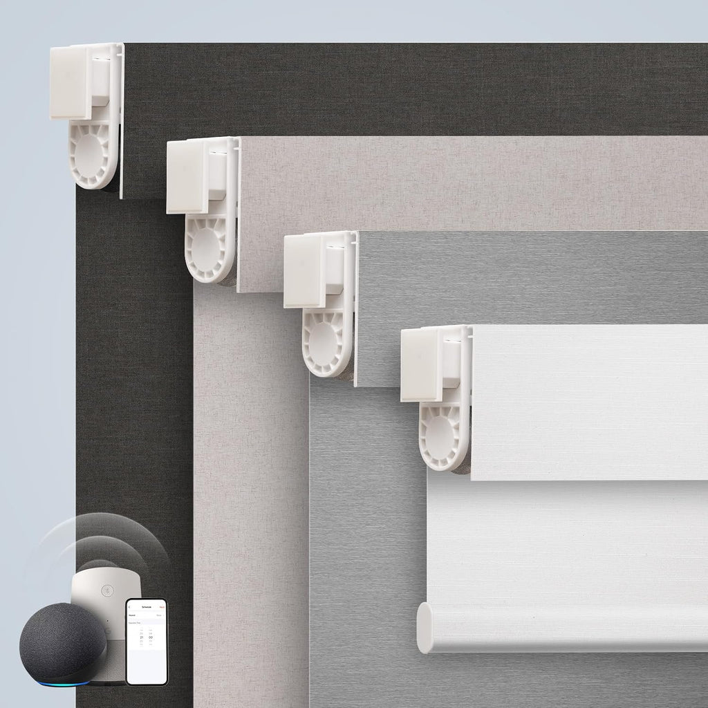 Motorized Blinds for Windows - Roller Window Shades with Remote, No-Drill Installation, Cordless Automatic Blackout