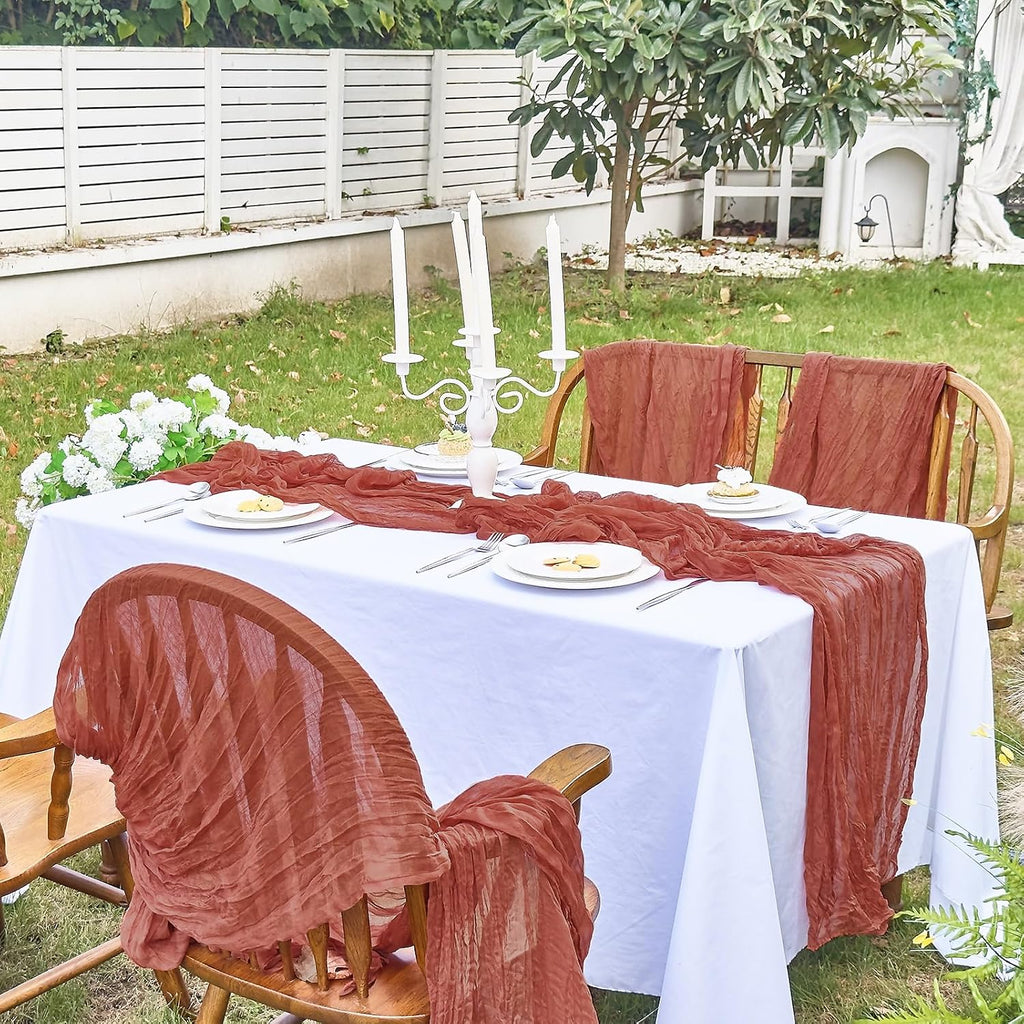 Fall 2 Pack Cheesecloth Terracotta Table Runner Thanksgiving Party - Set of 2