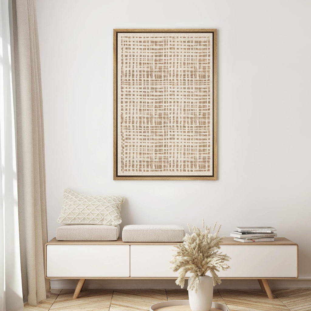 Framed Canvas Print Wall Art Mid-Century Tan Line Landscape Abstract Shapes Modern Art Relax/Calm Zen Retro - 16"x24"