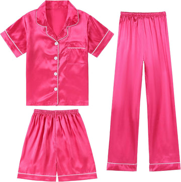 Girls Pajamas 3 Pcs Satin PJs Set Silky Soft Sleepwear -13